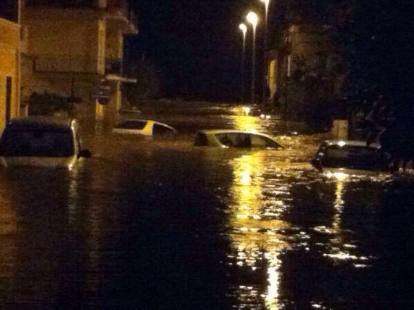 Flooded streets of Olbia in Sardinia. Photo: twitter.com/SsahProvaSsah