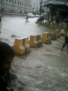 Flooded streets of Sana'a, Yemen. 