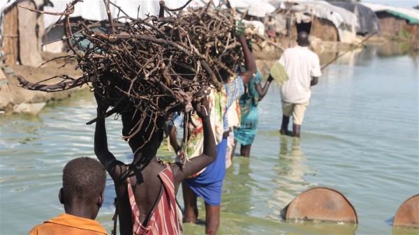 Photo: Andrew Green/IRIN Heavy rains have left parts of the camp under stagnant water