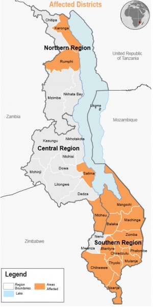 map malawi floods