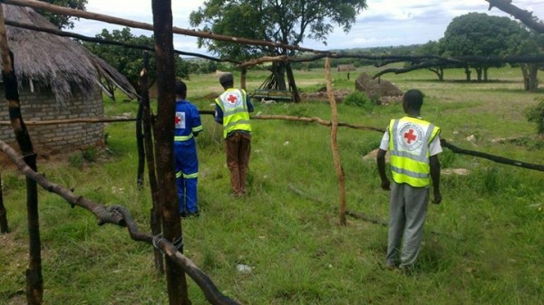 Red Cross volunteers re-building houses in flood affected areas. Photo: Zimbabwe Red Cross Society