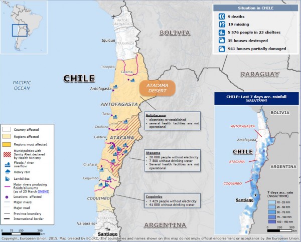 Map of flood affected areas in Chile, March 2015. Map from ECHO. See the full version here.