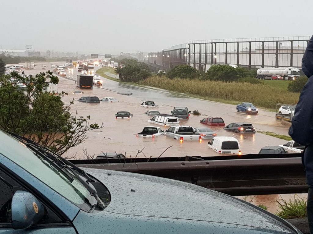 Cars stuck in Durban Flood
